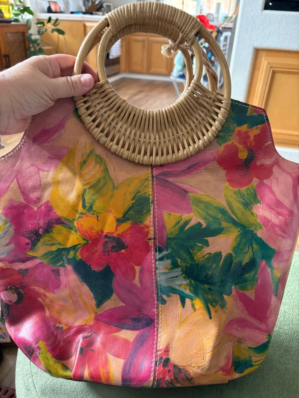Patricia Nash NWT Floral Multicolor Rattan-Handle Tote Bag